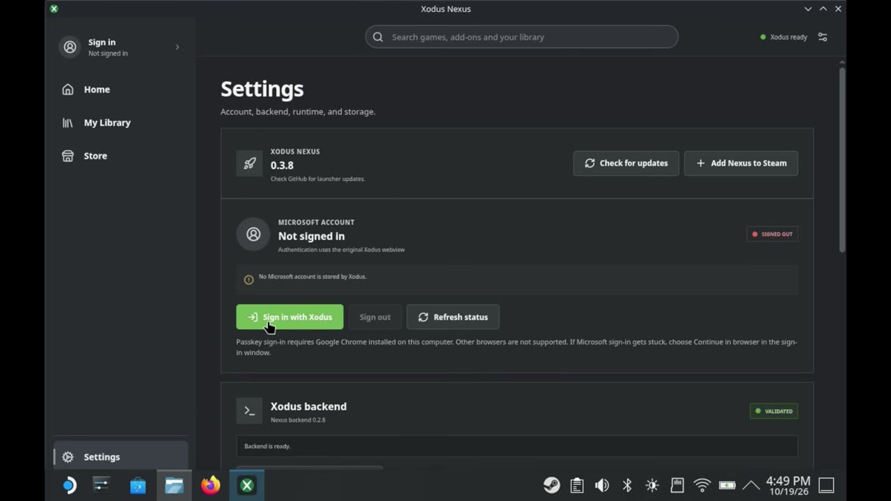 Xodus Nexus Settings with the Sign in with Xodus button