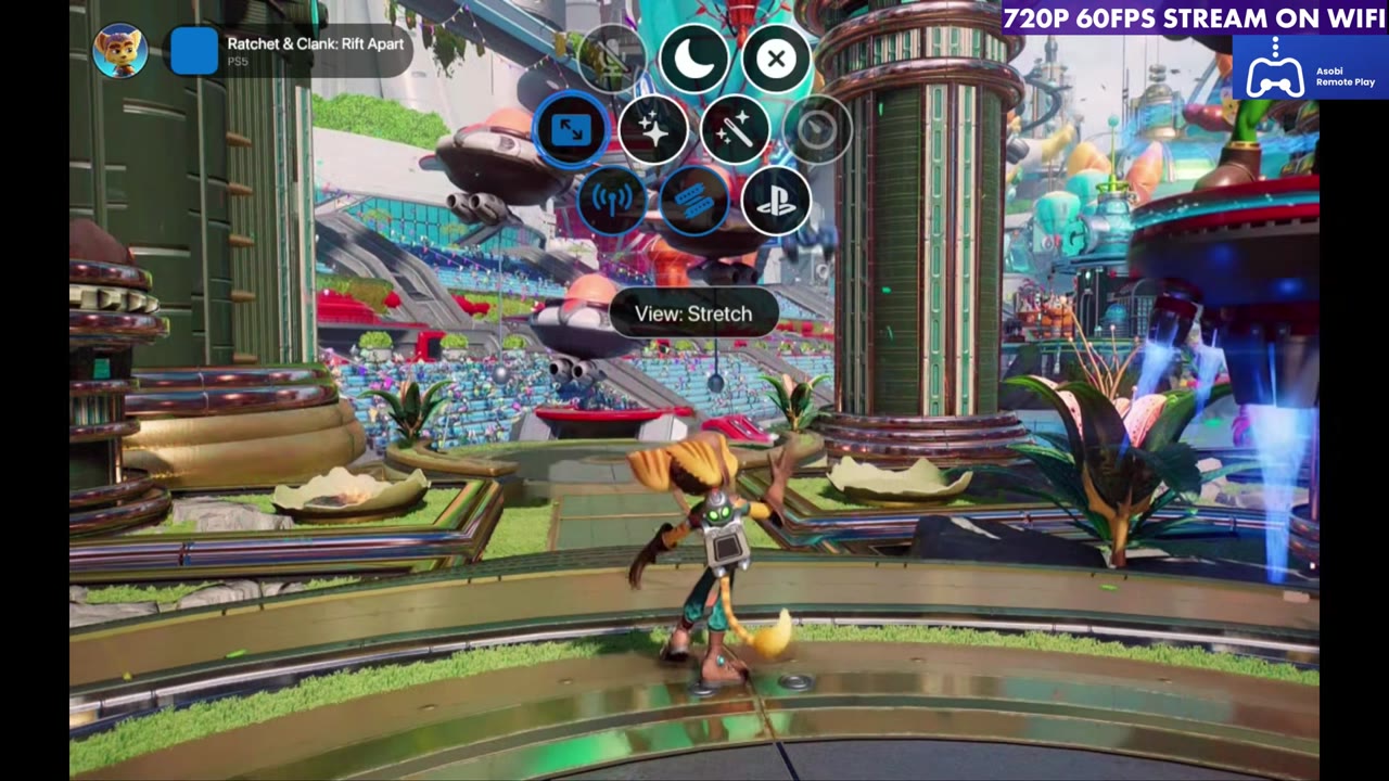 The Asobi stream overlay on the Steam Deck with the View: Stretch option highlighted