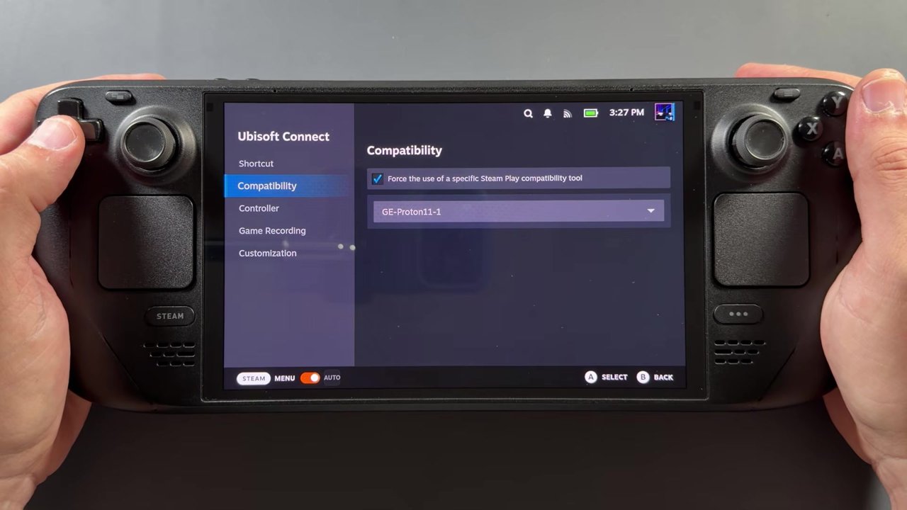 Ubisoft Connect compatibility settings on the Steam Deck forced to GE-Proton11-1