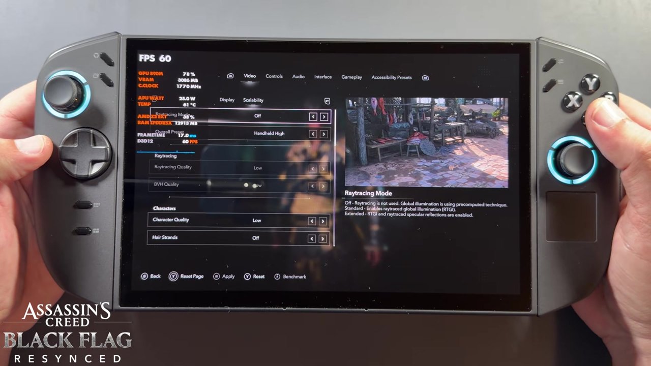 Black Flag Resynced scalability settings with Raytracing Mode Off and the Handheld High preset