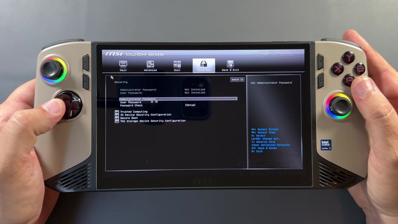 MSI Claw 8 AI+ BIOS boot settings with UEFI boot mode and the USB drive as first boot option