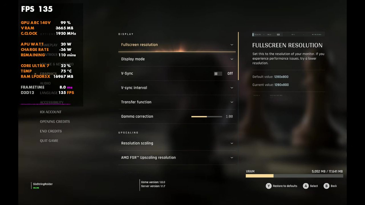 007 First Light display and upscaling settings menu on the MSI Claw 8 AI+