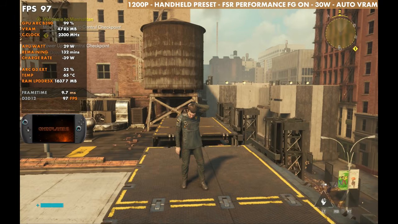 Control Resonant on OneXPlayer 3 with frame generation on at 30W, 1200p Handheld preset
