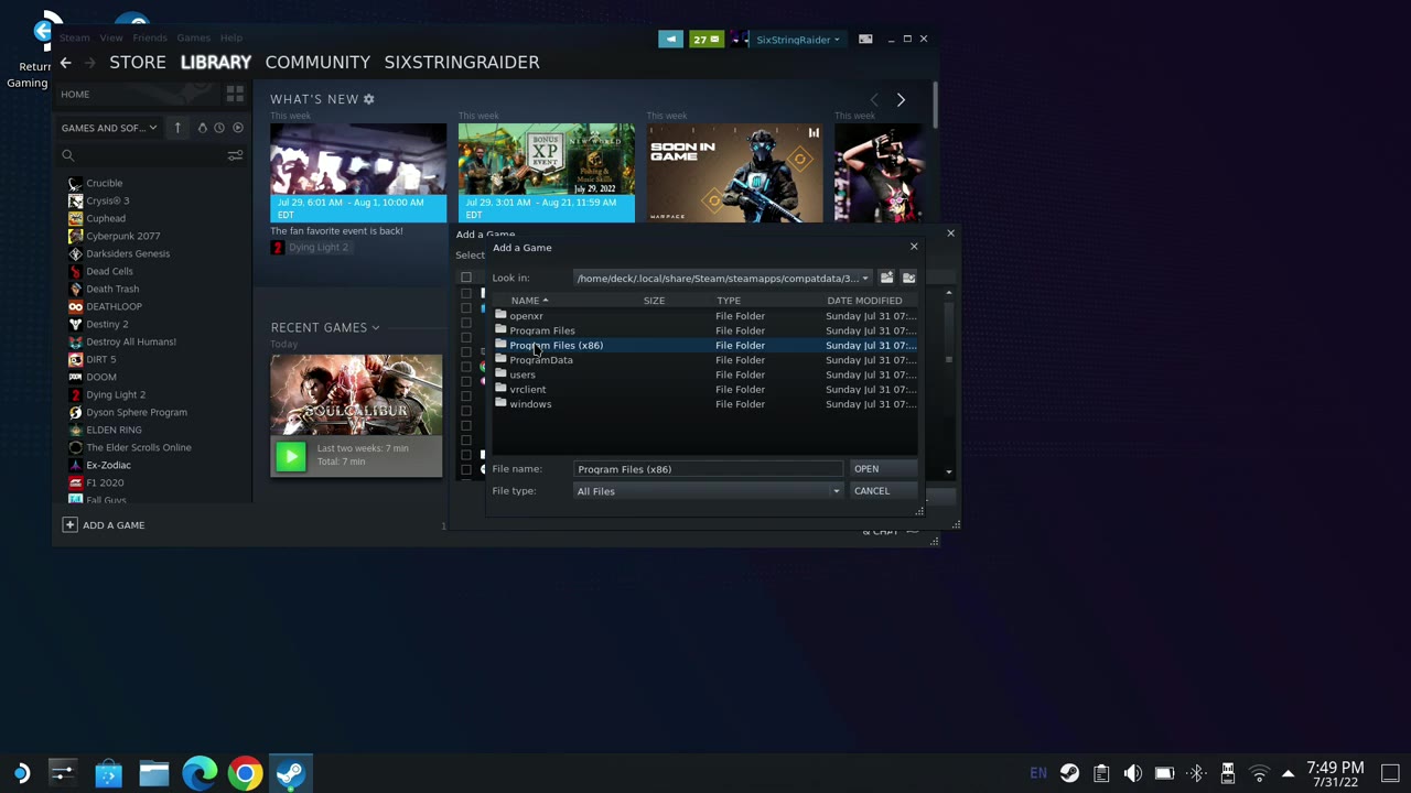 Browsing the compatdata folder from Steam on Steam Deck