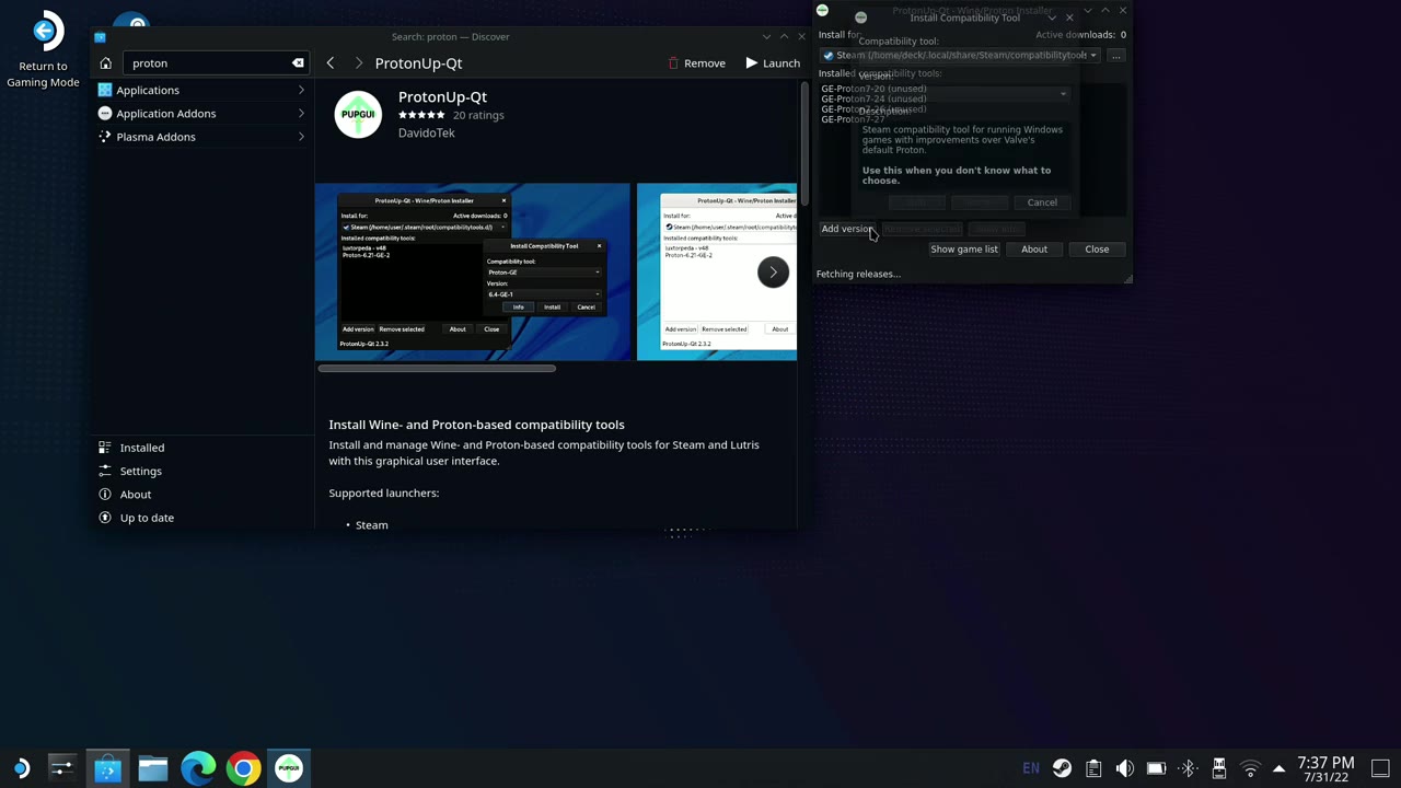 ProtonUp-Qt in the Discover store