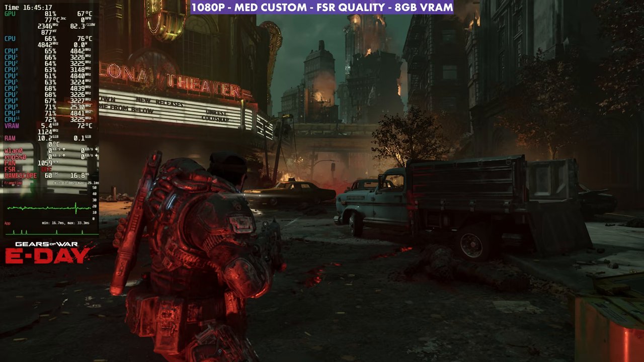 Gears of War E-Day on Steam Machine at 1080p with FSR Quality and custom medium settings
