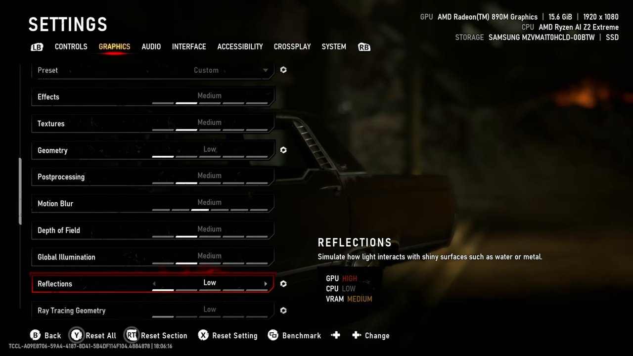 Gears of War E-Day custom medium graphics settings on ROG Xbox Ally X