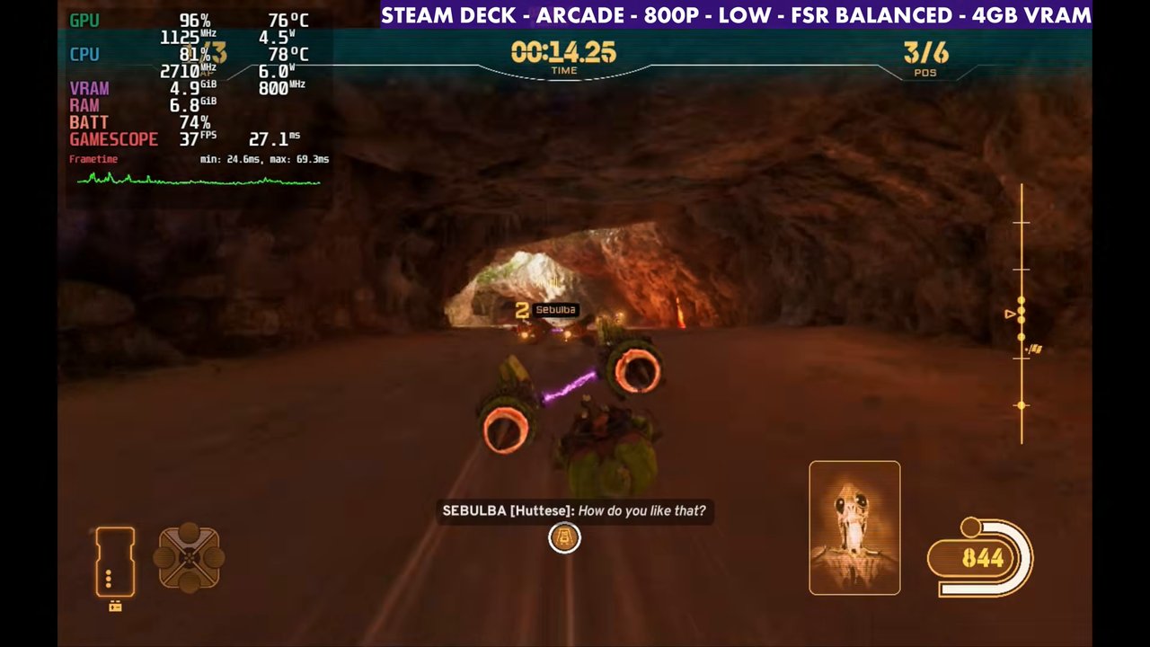Galactic Racer arcade race on Steam Deck OLED at 37 FPS