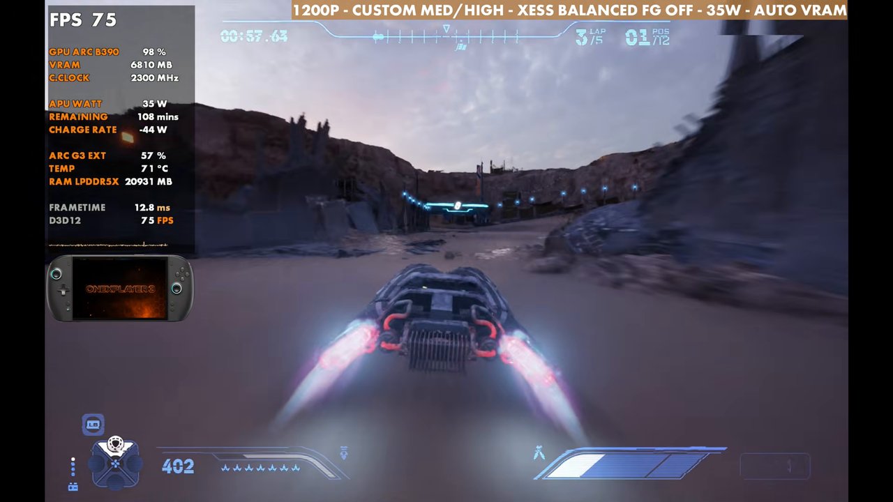 Star Wars Galactic Racer on OneXPlayer 3 at 35W with XeSS Balanced and frame gen off
