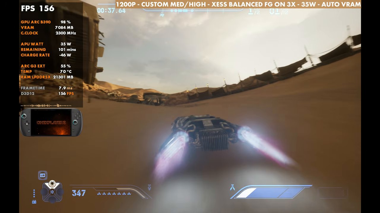 Star Wars Galactic Racer on OneXPlayer 3 with XeSS frame generation 3x at 35W
