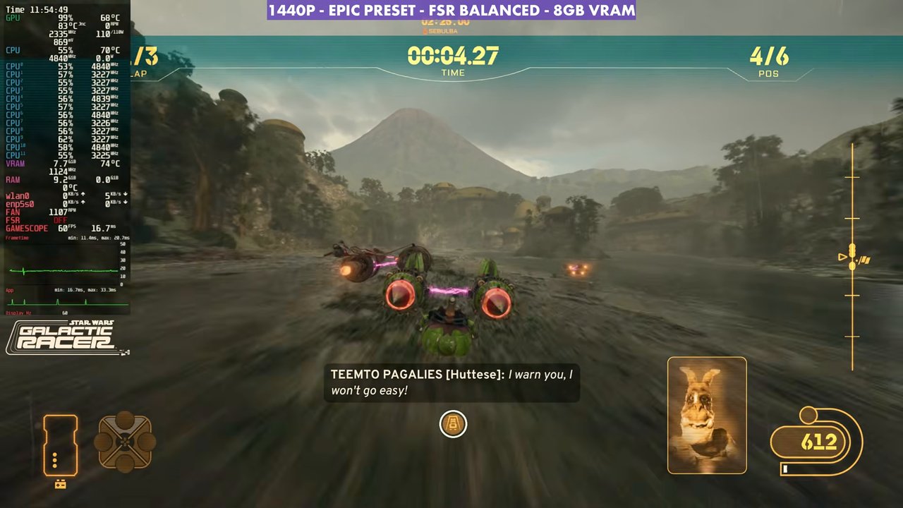 Star Wars Galactic Racer on Steam Machine with the Epic preset and FSR Balanced at 1440p