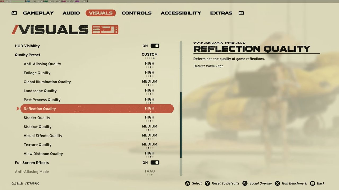 Star Wars Galactic Racer custom quality settings on Steam Machine with FSR Balanced
