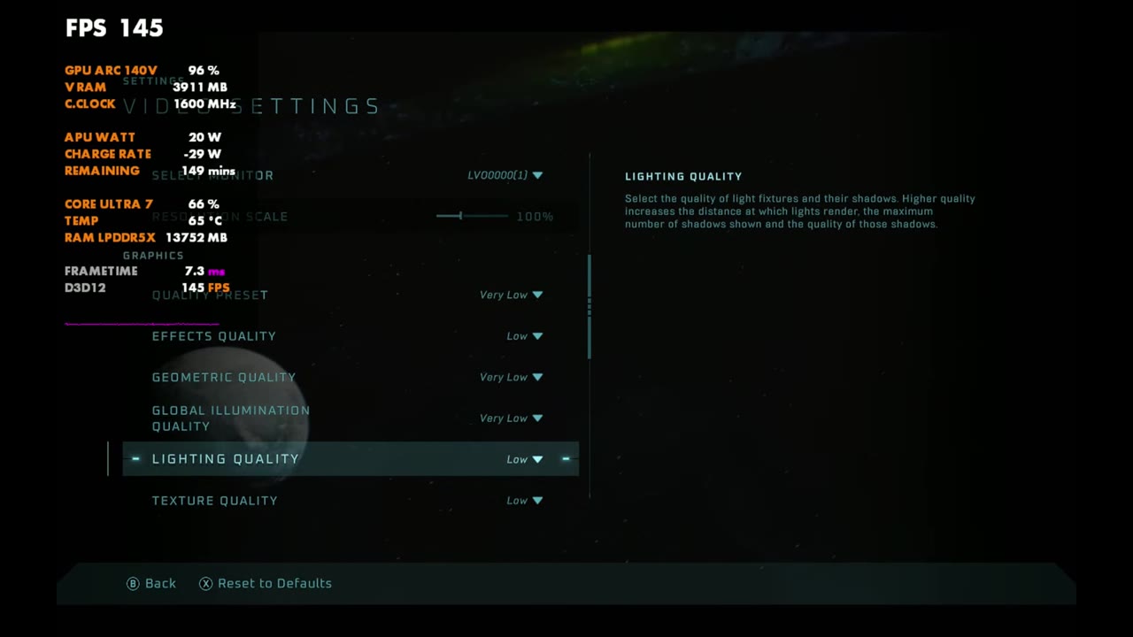 Halo: Campaign Evolved video settings: Quality Preset Very Low, Effects Low, Geometric Very Low, Global Illumination, Lighting Low, Texture Low
