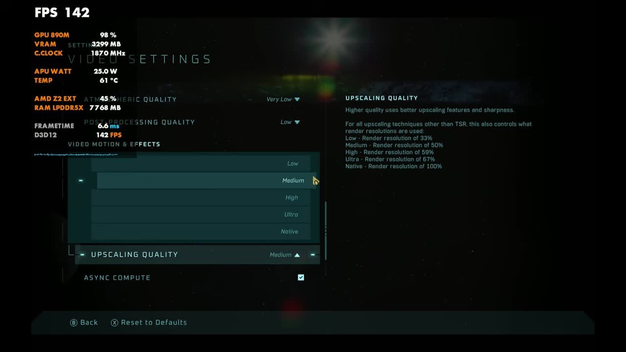 Halo: Campaign Evolved Upscaling Quality menu set to Medium on the Legion Go 2