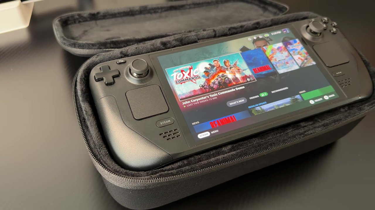 Steam Deck sitting in the open JSAUX Double-Decker case