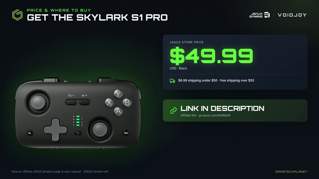 JSAUX SkyLark S1 Pro price graphic showing $49.99 on the JSAUX store