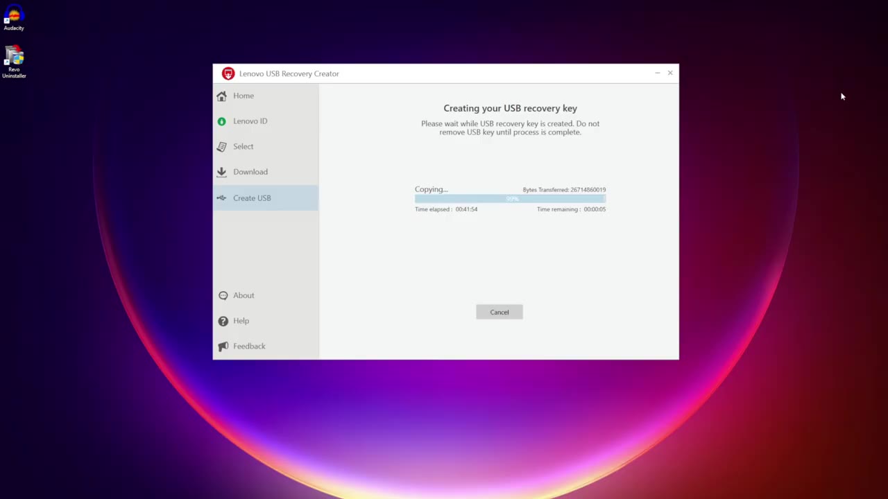 Lenovo USB Recovery Creator copying files