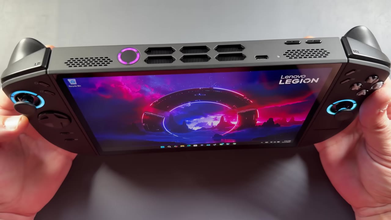 Top edge of the Lenovo Legion Go 2 Z2 Extreme held in two hands, showing its large size