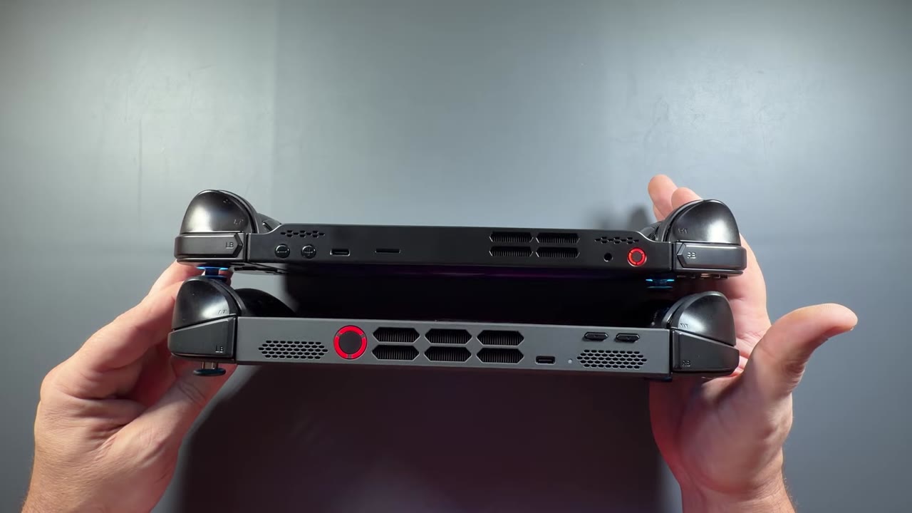 The Legion Go 2 stacked on the original Legion Go, showing the Go 2 is thicker