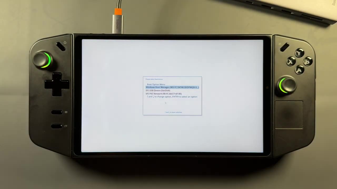 Legion Go boot menu with the USB drive