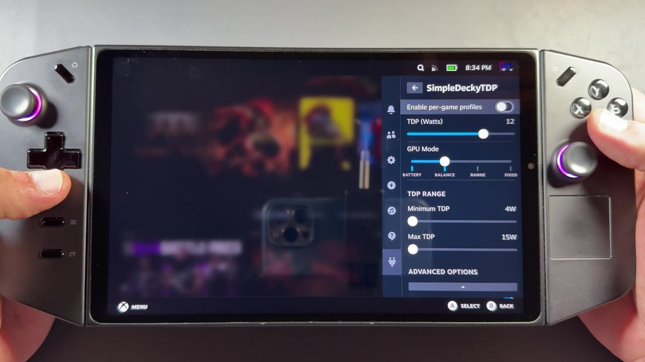 SimpleDeckyTDP plugin in the quick access menu on Legion Go