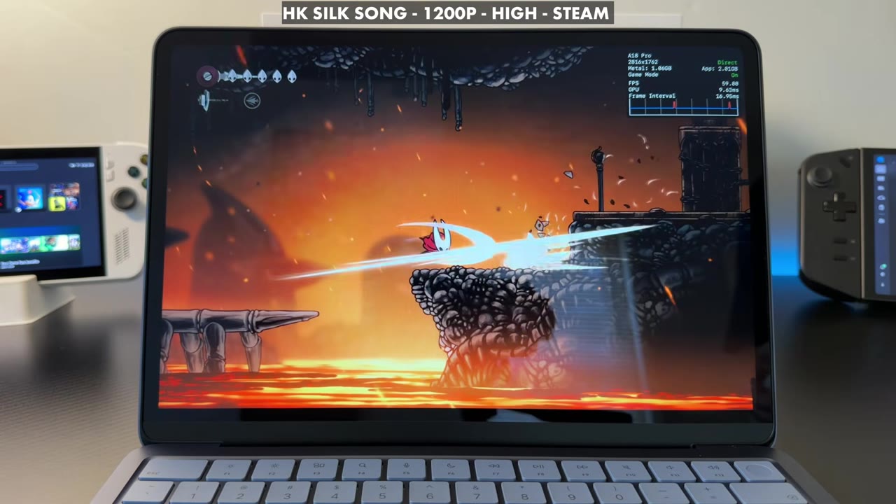 Hollow Knight: Silksong on the MacBook Neo at 1200p high