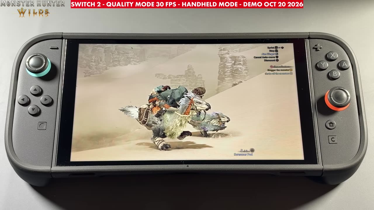 Monster Hunter Wilds demo in handheld mode on Nintendo Switch 2, Quality mode 30 FPS