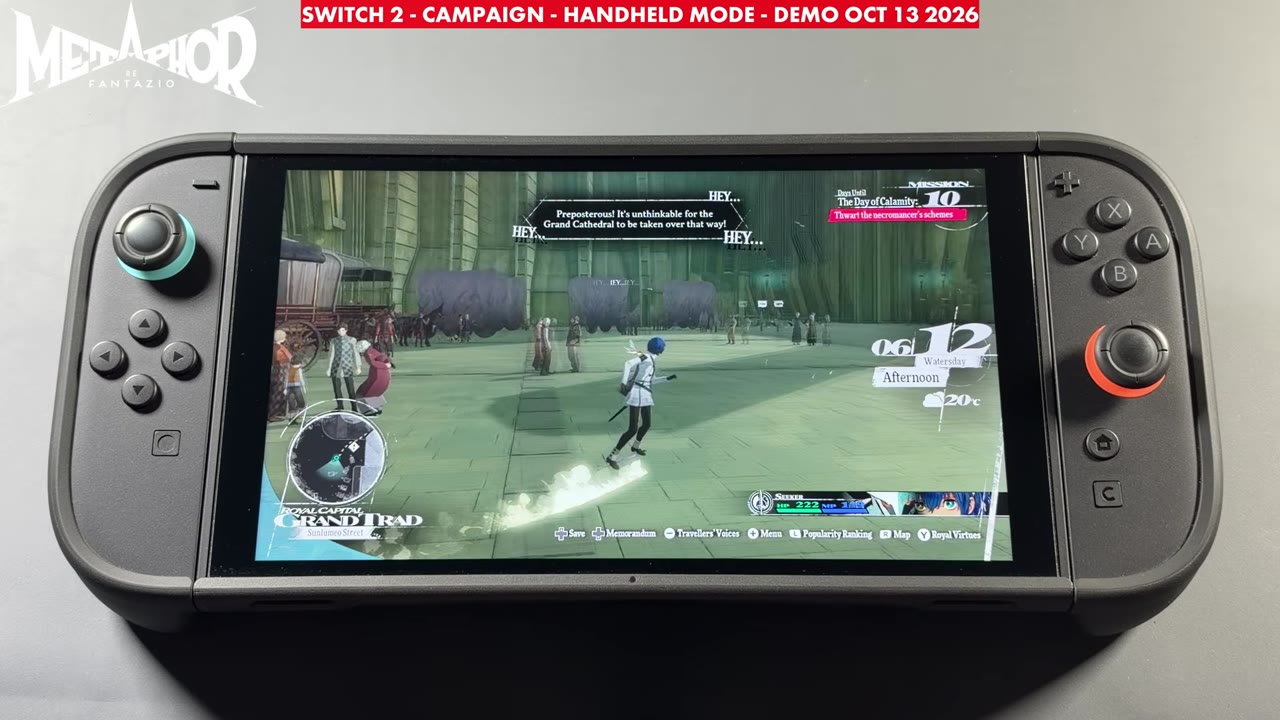 Metaphor: ReFantazio demo in handheld mode on Nintendo Switch 2, Grand Trad streets