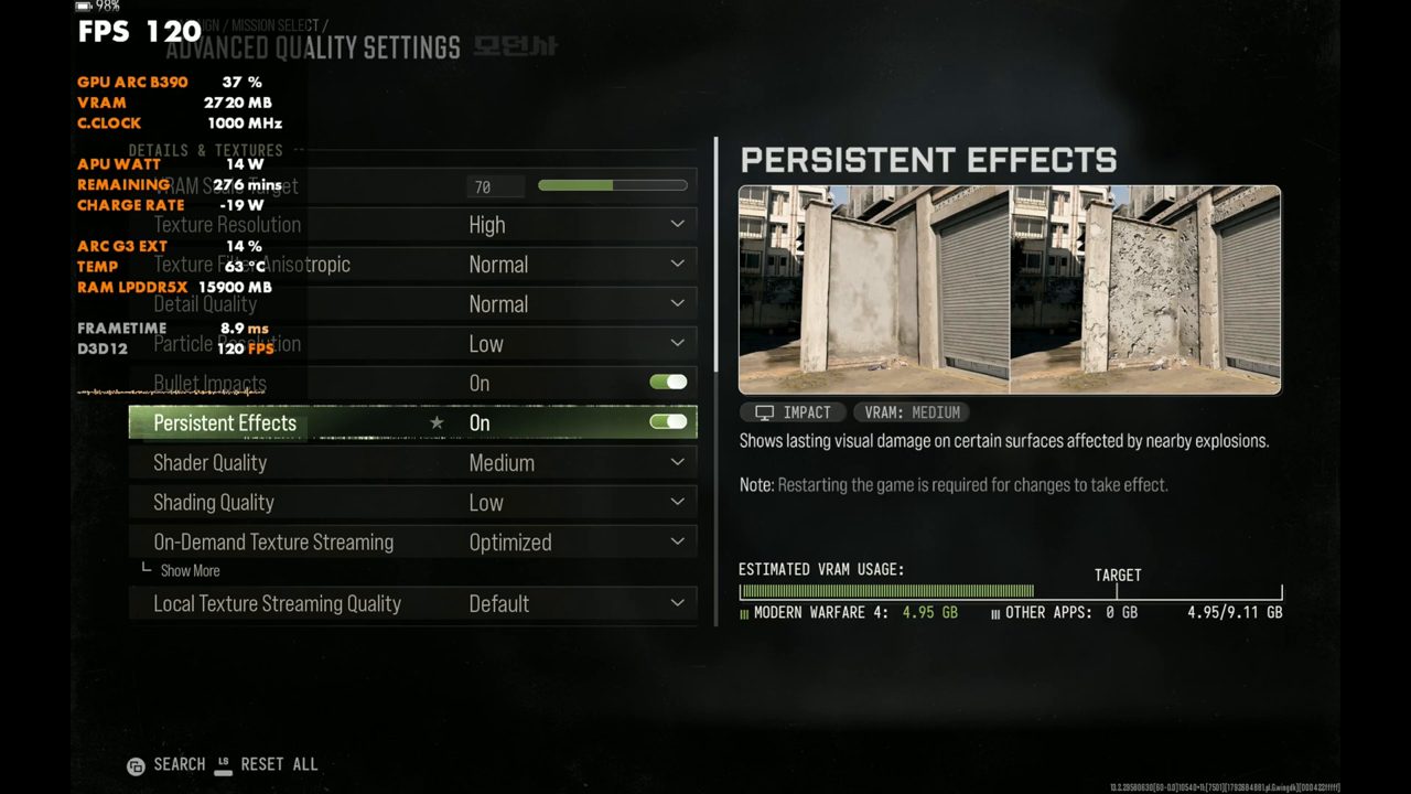 Modern Warfare 4 Details and Textures settings on OneXPlayer 3