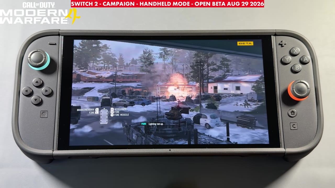Modern Warfare 4 beta campaign mission in handheld mode on Nintendo Switch 2