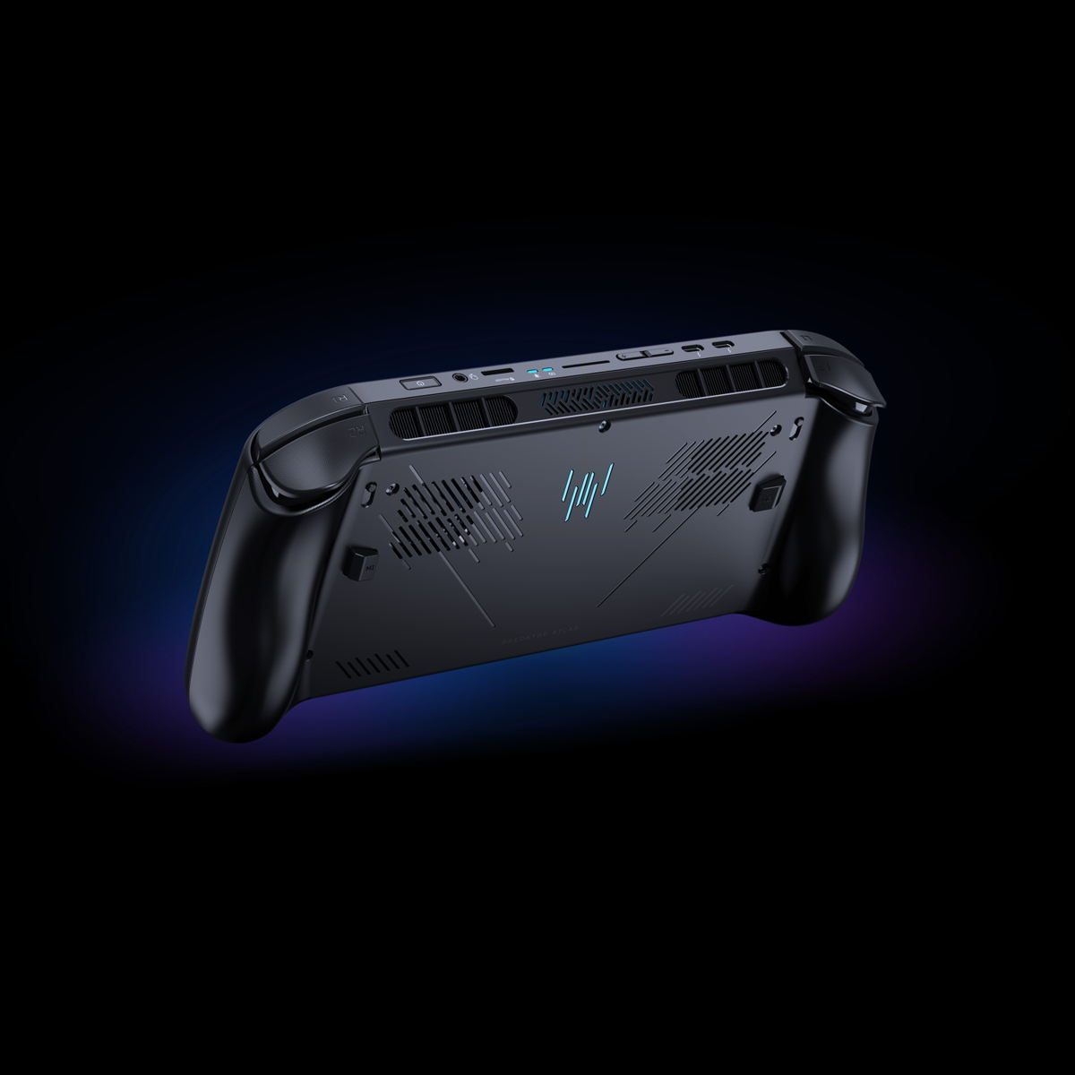 Back of the Acer Predator Atlas 8 showing its vents, grips and Predator logo