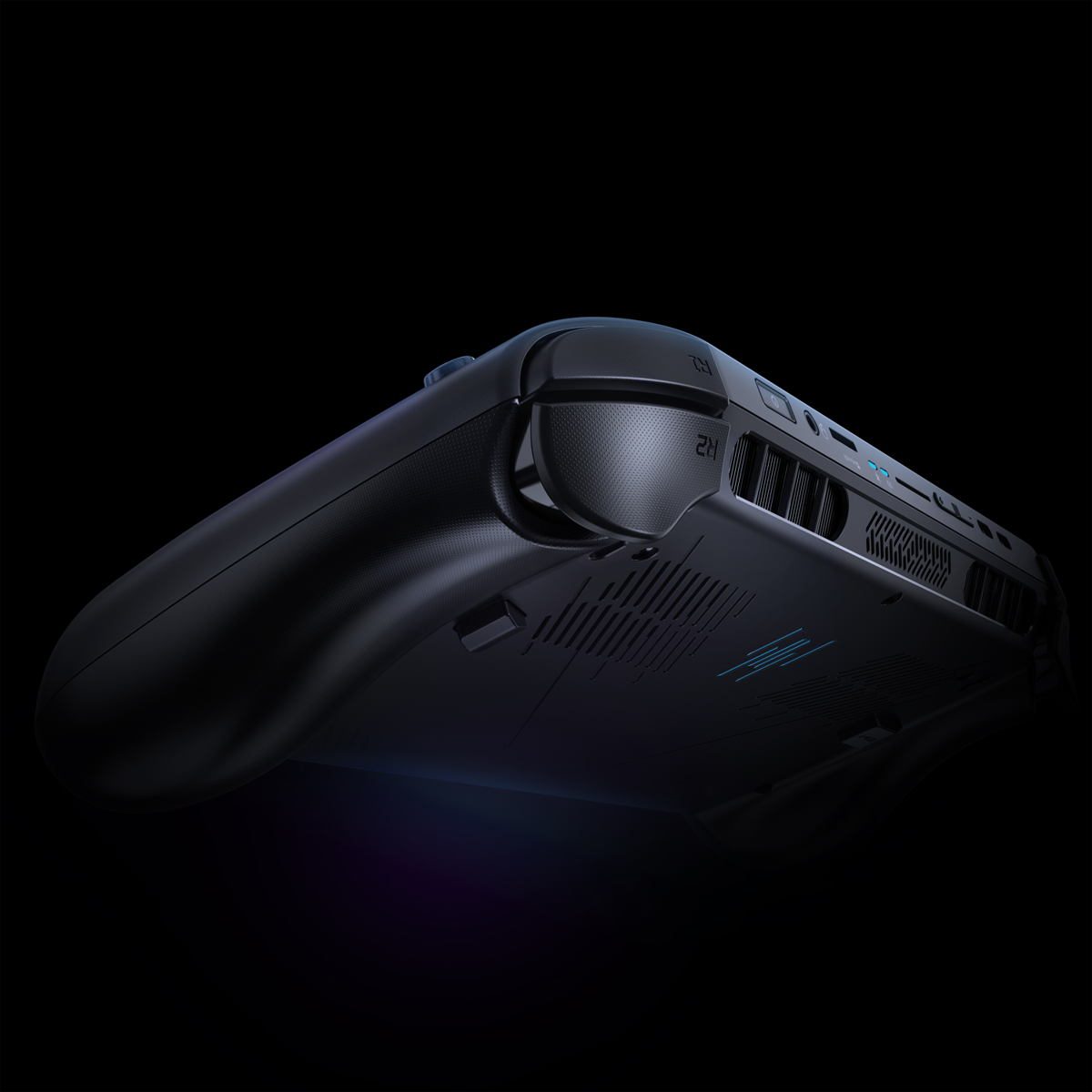 Top edge of the Acer Predator Atlas 8 showing its shoulder buttons, vents and ports