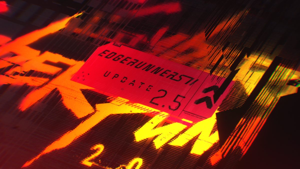 Red and yellow neon artwork with the text Edgerunners 2 Update 2.5
