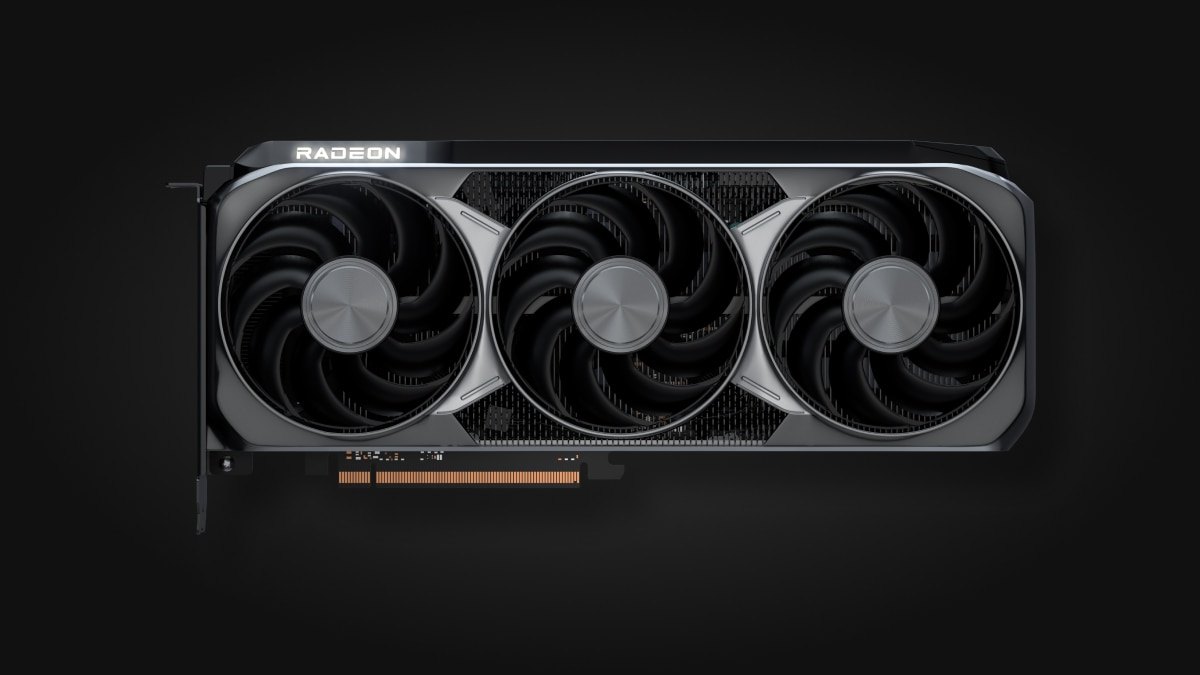 AMD Radeon RX 9070 XT reference graphics card, front view