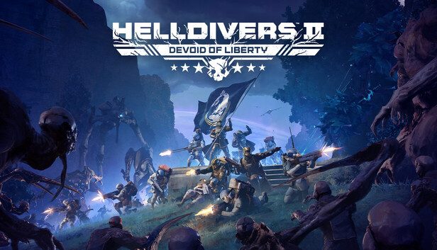 Helldivers 2 Devoid of Liberty capsule art with Helldivers charging under a flag
