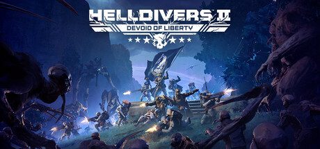 Helldivers 2 key art showing soldiers fighting a swarm of bugs