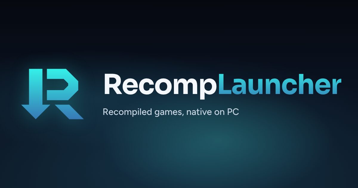 RecompLauncher logo with the tagline Recompiled games, native on PC