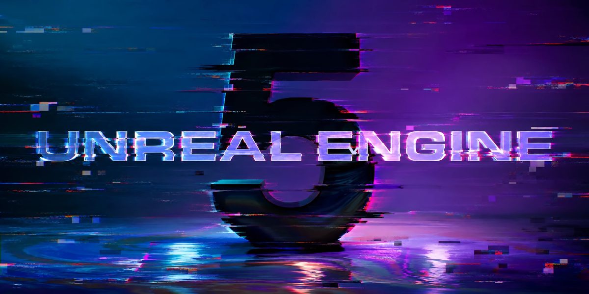 Unreal Engine 5 logo artwork with a glitch effect