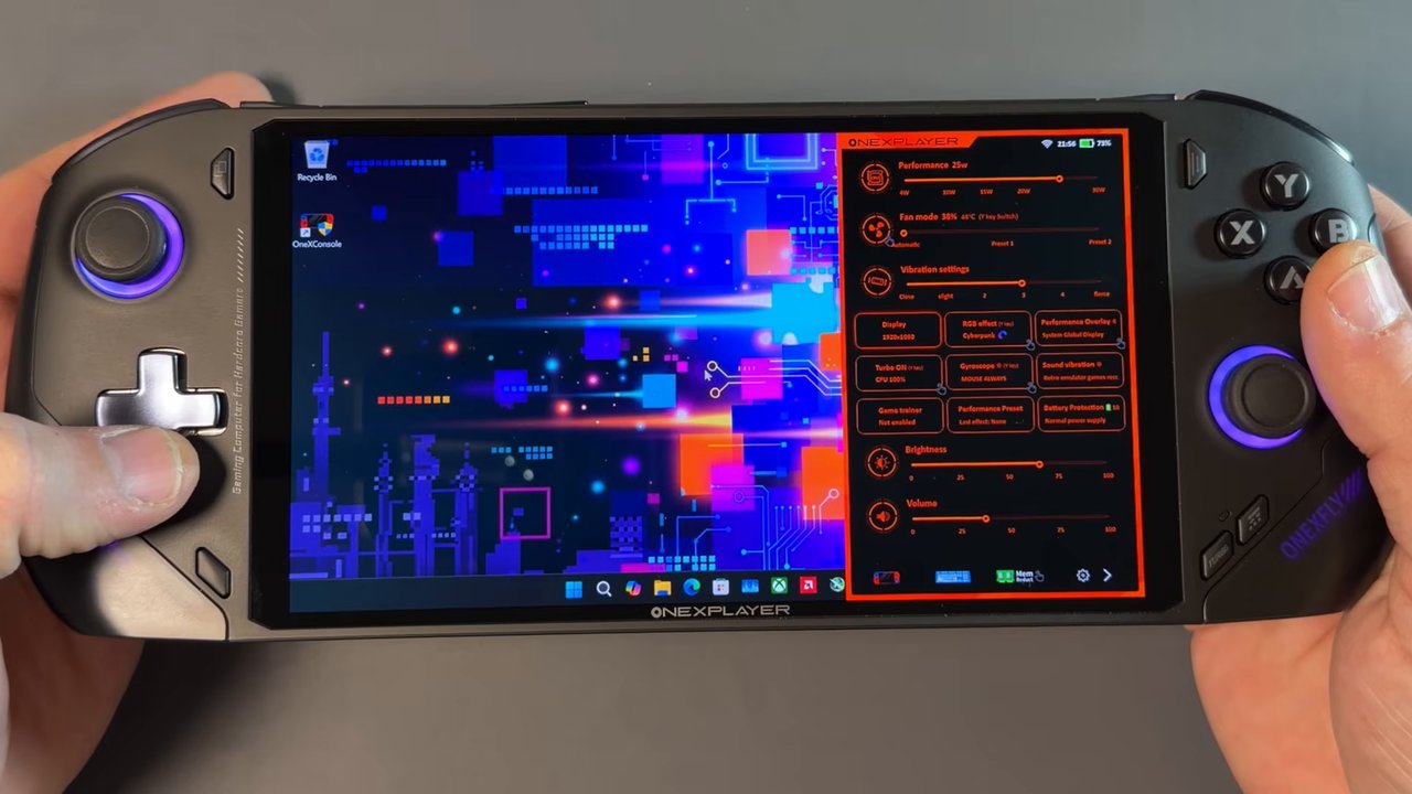 OneX software quick access menu open on the OneXFly F1 Pro