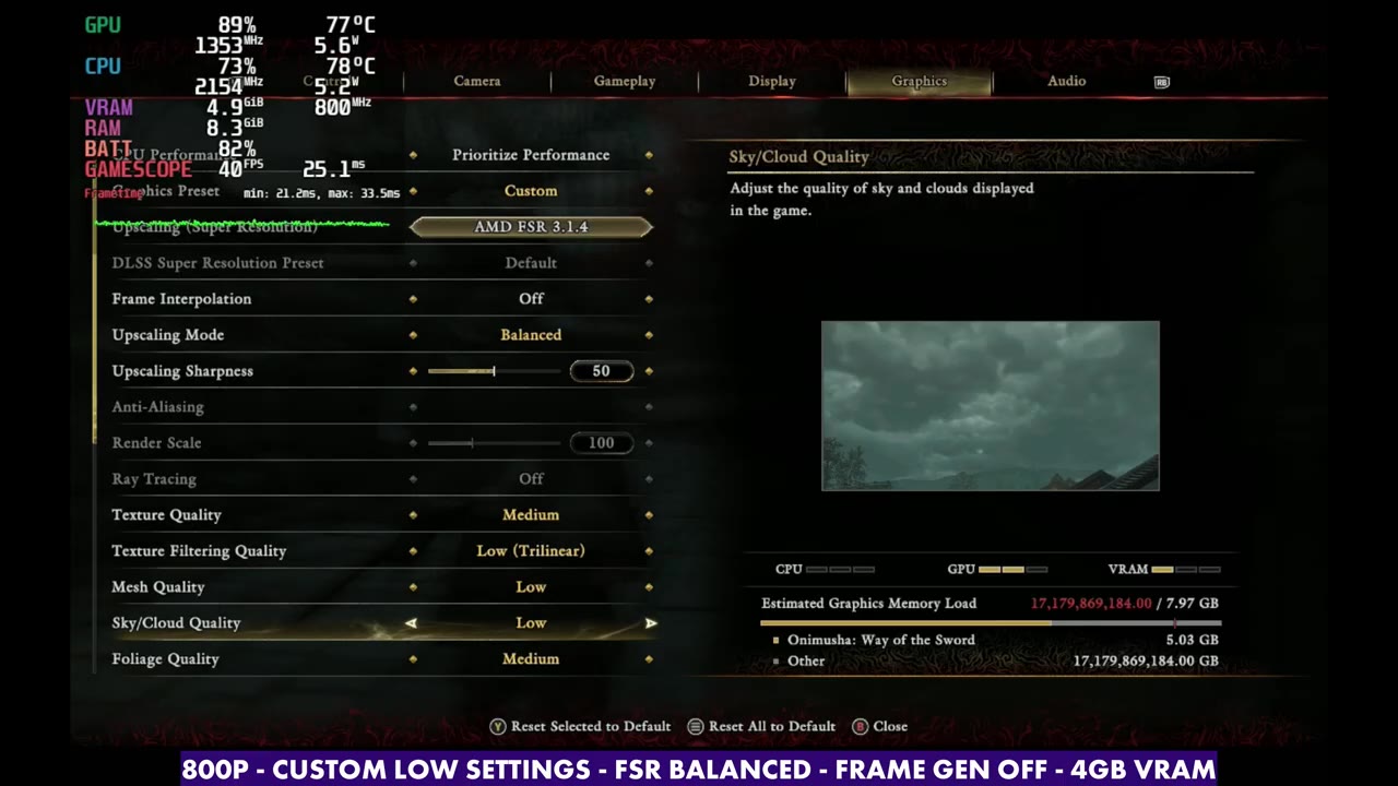 My custom low graphics settings in Onimusha