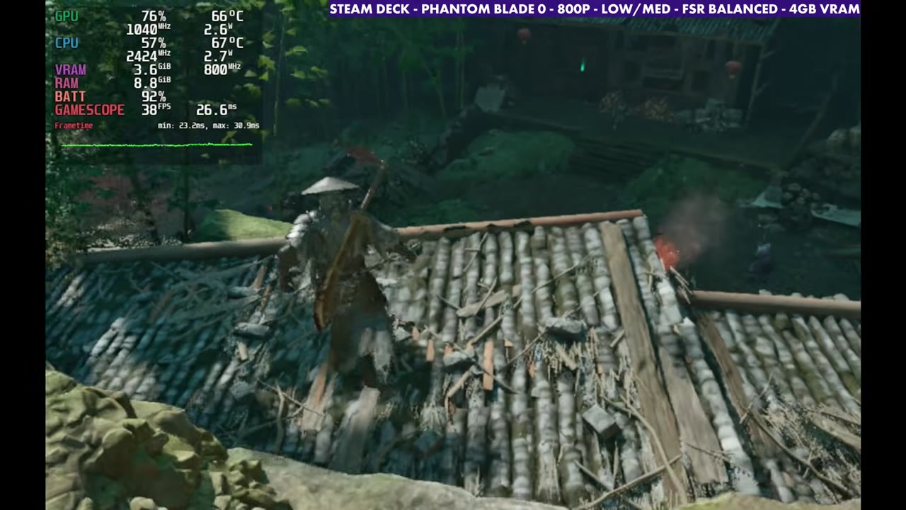 Phantom Blade Zero gameplay on a rooftop, overlay at 30 FPS