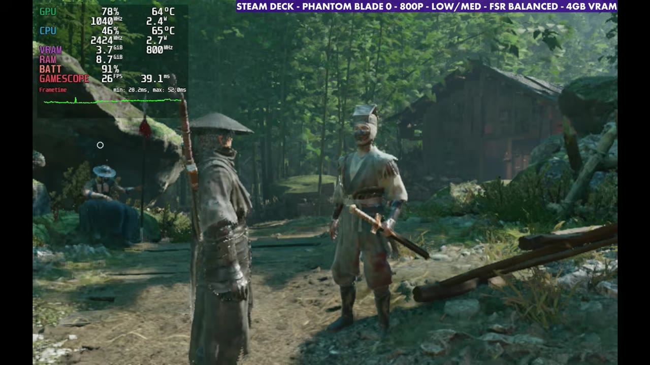 Phantom Blade Zero gameplay in a village with an NPC, overlay at 26 FPS