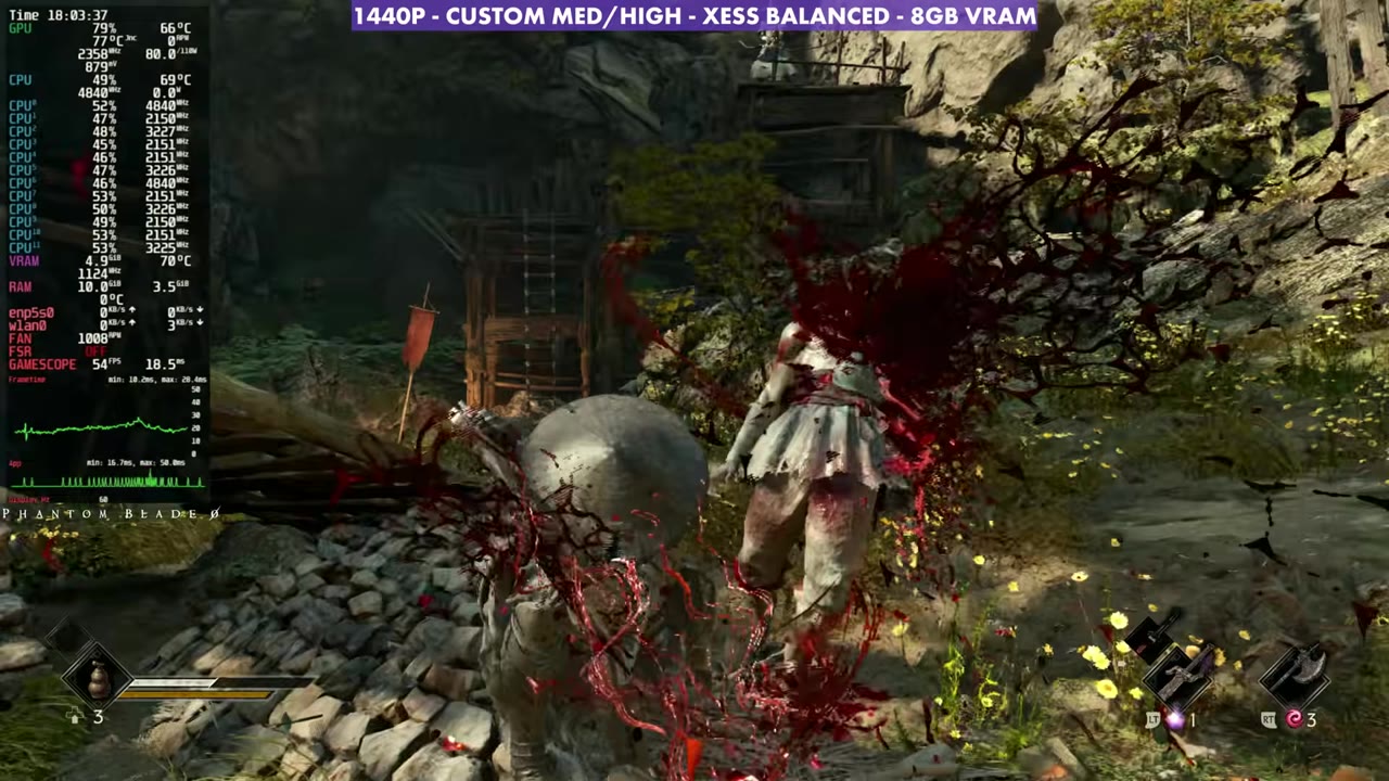 Phantom Blade Zero combat on Steam Machine, overlay at 54 FPS