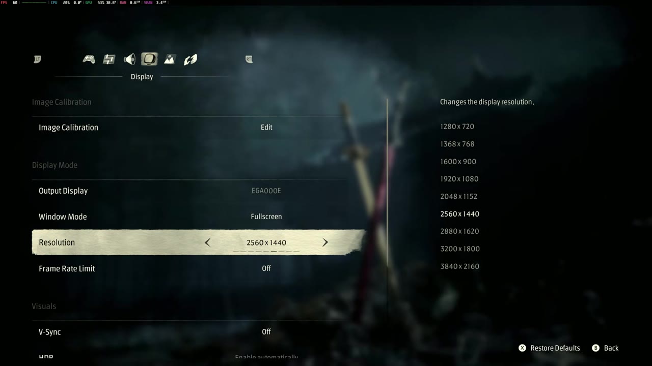 Phantom Blade Zero display settings on Steam Machine at 2560 x 1440