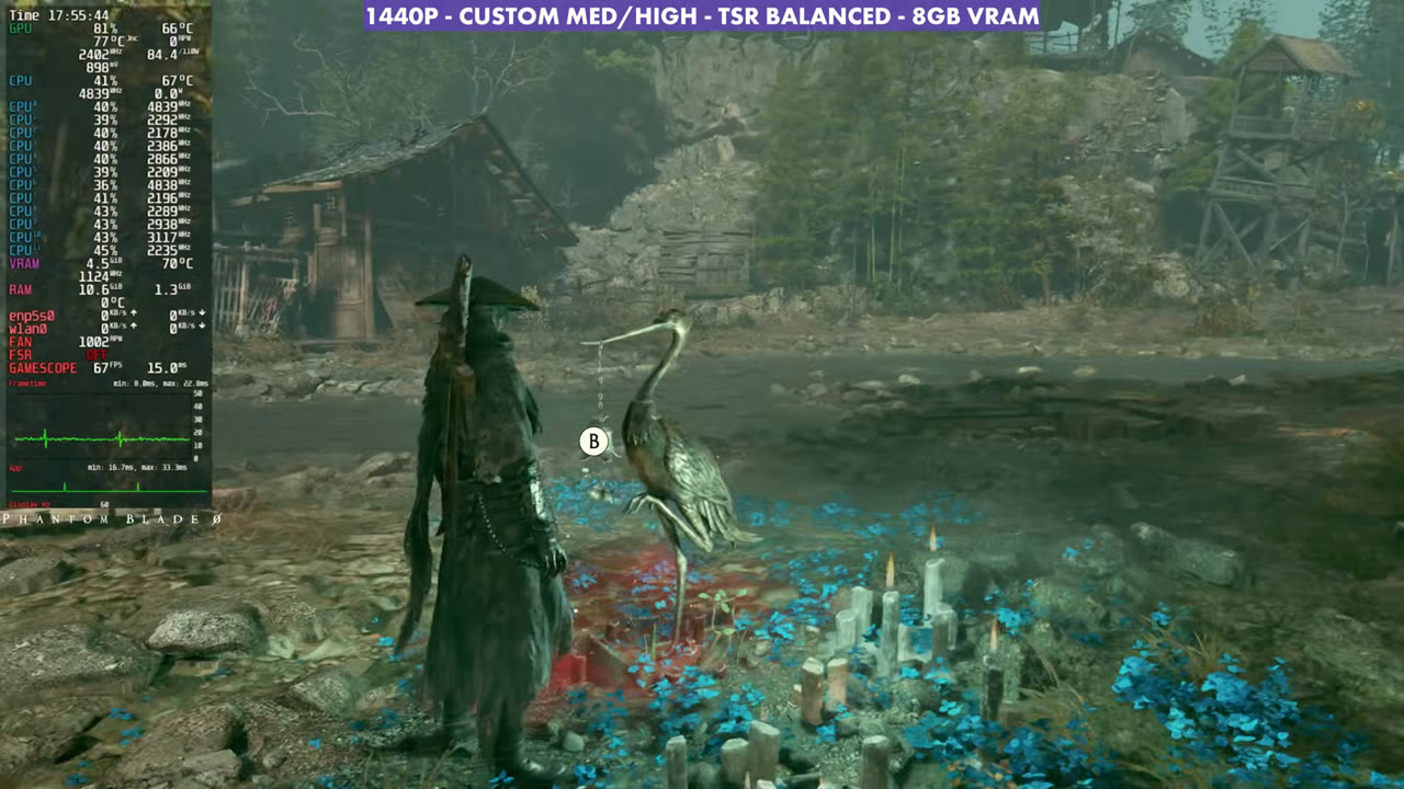 Phantom Blade Zero on Steam Machine with TSR Balanced, overlay at 67 FPS