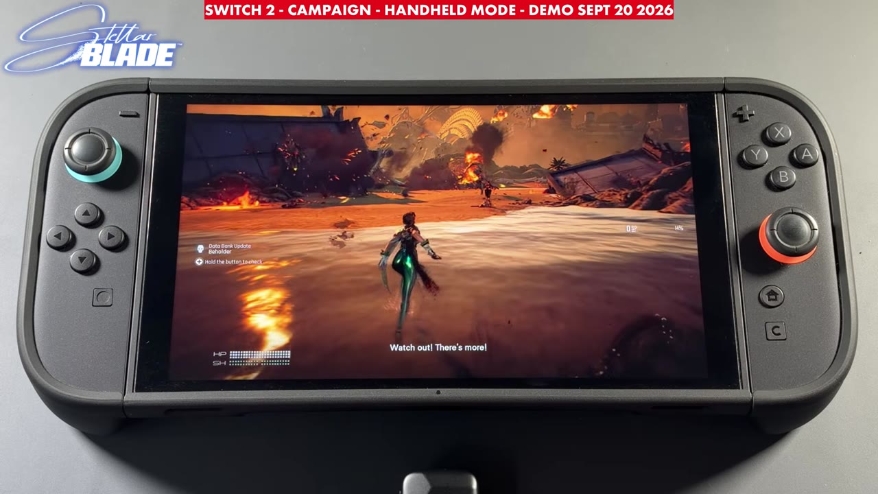 Stellar Blade demo combat in handheld mode on Nintendo Switch 2
