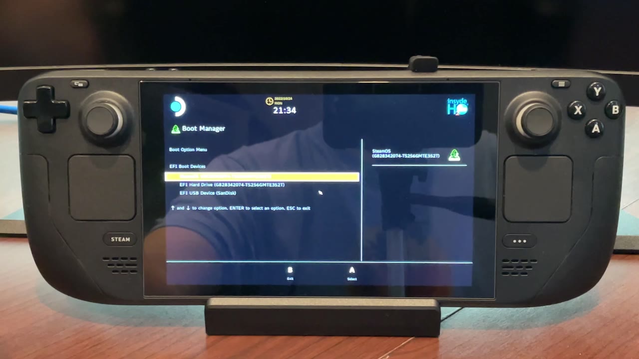 Steam Deck Boot Manager showing the EFI USB Device