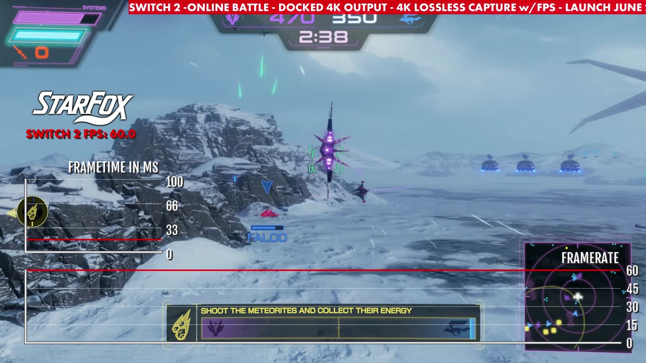 Star Fox online battle docked on Switch 2, overlay reading 60.0 FPS