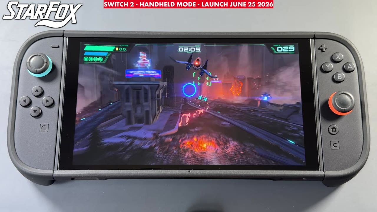 Star Fox in handheld mode on Nintendo Switch 2, ruined city stage