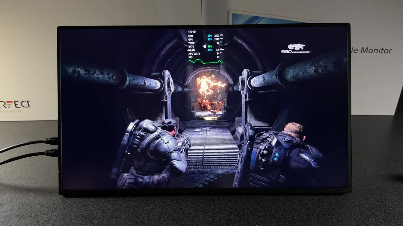 A darker scene in Gears on the UPerfect 4K QLED monitor